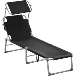 CASARIA® Sonnenliege Klappbar Gartenliege mit Dach Strand Liegestuhl Garten Grau
