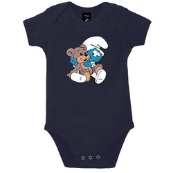 Blondie & Brownie Strampler Kinder Baby Babyschlumpf Schlümpfe Serie Teddybär Teddy Bär Schlumpf mit Druckknopf blau 3-6 Monate