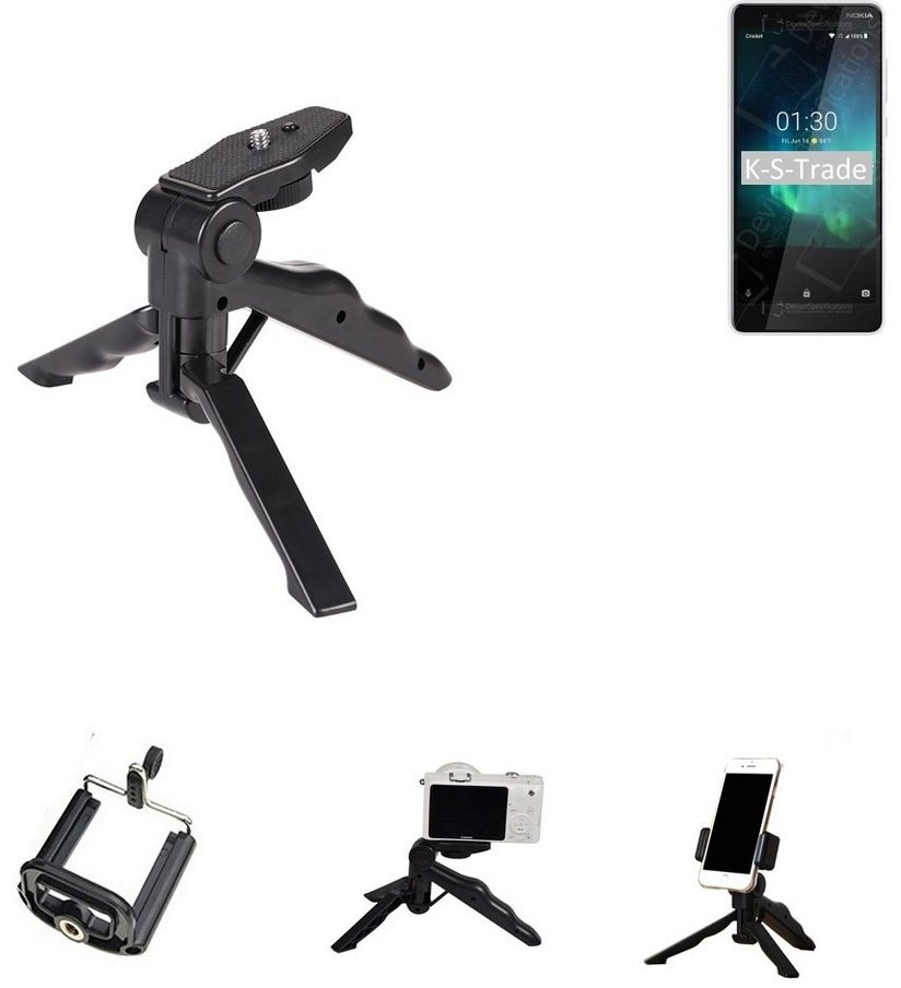 K-S-Trade für Nokia 3.1 C Smartphone-Halterung, (Stativ Tisch-Ständer Dreibein Handy-Stativ Ständer Mini-Stativ) schwarz