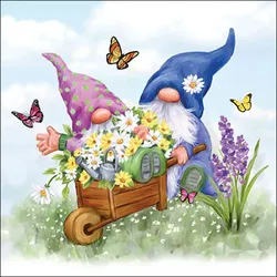 20 Servietten Papier 33x33cm 3-lagig - hochwertige Einweg Papierservietten Frühlingsservietten Gartenparty Geburtstag Gartenzwerge Blumen Naturmotiv