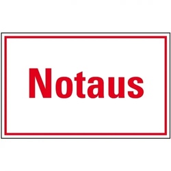 Aufkleber I Hinweisschild Notaus, weiß/rot, Folie, selbstklebend, 300x200mm