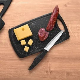 Gräwe Schneidebrett-Set, 4-teilig, inkl. Messer, Granit-Look, schwarz