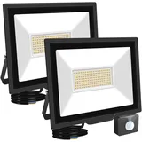 RIGIDON 2x 100W Aussenleuchte Bewegungsmelder Led Strahler, Außen Led Lampe, 10000LM 4000K Warmweiß Led Flutlicht Außenleuchte, Wasserdicht Außen-Leuchte Flutlicht Für Garten Garage Carport Hauswand