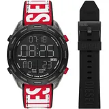 Diesel Uhr für Herren Rusher, digitales Uhrwerk, 46MM Rotes Nylongehäuse mit gemischtem Armband, DZ2164SET