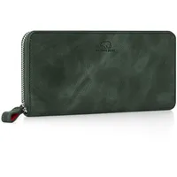 Brown Bear Echtleder Geldbörse Reißverschluss Damen Lang Oliv