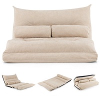 COSTWAY Sofa Bodensofa, verstellbare Rückenlehne, 3in1 Schlafsofa mit Kissen beige