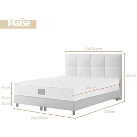 V6 Boxspringbett Modell 213 mit Taschenfederkernmatratze-25cm - Grau