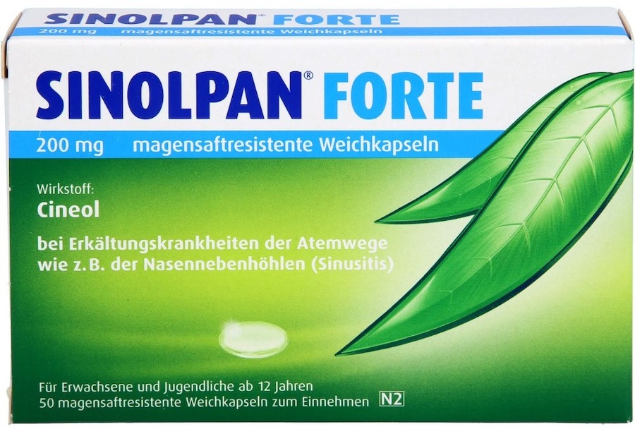 Engelhard Arzneimittel SINOLPAN forte 200 mg magensaftgeschützte Weichkapseln zur Behandlung der Symptome bei Bronchitis und Erkältungskrankheiten Schnupfen & Nasennebenhöhlen