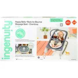 Ingenuity Babywippe Happy BellyTM Rock-to-Bounce Massage Seat - Chambray, mit Melodien und Geräuschen blau