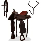 vidaXL Western-Sattel, Halfter & Brustblatt Echtleder 15" Braun