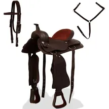 vidaXL Western-Sattel, Halfter & Brustblatt Echtleder 15" Braun