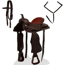 vidaXL Western-Sattel, Halfter & Brustblatt Echtleder 15" Braun