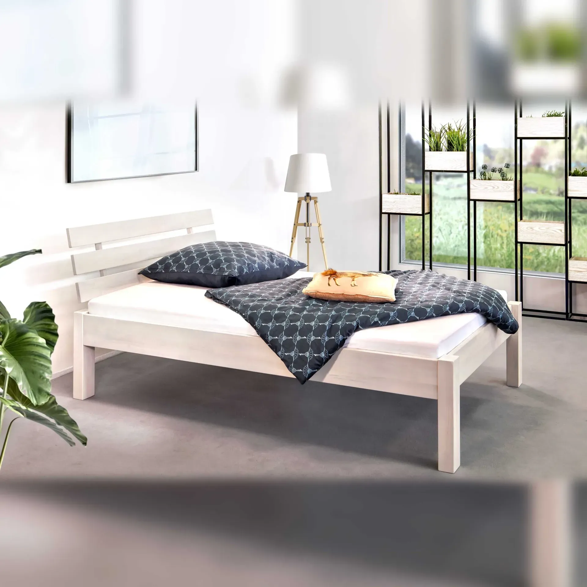 Bubema Quattro - Doppelbett aus massiver Buche in Komforthöhe - 140 x 200 cm/weiß lasiert