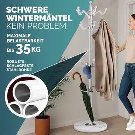 CASARIA Garderobenständer 14 Haken 360° Drehbar Weiß