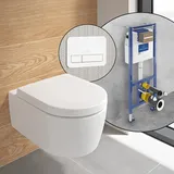 Villeroy & Boch Embrace Wand-WC, Komplett-SET, mit Vorwandelement und ViConnect 200S Betätigungsplatte,