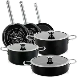 Magefesa Ares Kochtopf Set 9-Teiliges Induktions Antihaft Kochtöpfen Bratpfannen Glasdeckel, Schwarz