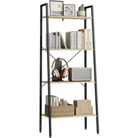 WOLTU Standregal Leiterregal Bücherregal mit 4 Ablagen, für Wohnzimmer, Schlafzimmer Hochregal Schwarz + Hell Eiche 60x35x148 cm RGB9283hei