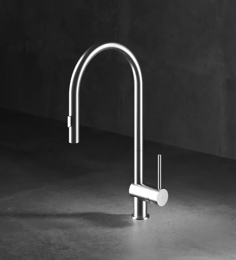 MGS MILANO Vela D Einhebel-Küchenmischer mit Ausziehauslauf - Edelstahl