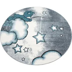 Kinderteppich AYYILDIZ TEPPICHE "Kids 580" Gr. 9, blau, H:12mm Ø:120cm, Kunstfaser, Teppiche, auch rechteckig, Motiv Sterne, Teddybär, Kurzflor