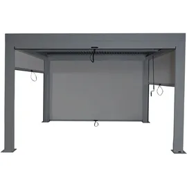 Mendler Pergola HWC-L46 mit Seitenwand, Gartenpavillon Lamellen-Pavillon Rollo, 10cm-Alu-Gestell, sturmfest 3x4m ~ anthrazit