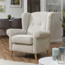 Ohrensessel Landhausstil in Silbergrau Stoff Federkern