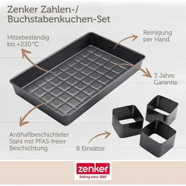 Zenker Zahlen- und Buchstaben Backform – 9-teiliges Set für kreative Backwerke, PFAS-freie Beschichtung, Hitzebeständigkeit +230 °C, Schwarz