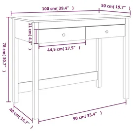 vidaXL Schreibtisch Kiefer massiv / Braun