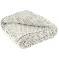 wometo Kuscheldecke Strick OEKO-TEX 140x190 weiß wollweiß - warme weiche Strickdecke mit edlem und schlichten Strickmuster