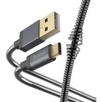 Hama „Metall“ USB A auf USB C, Metallmantel, 1,5m Schnellladung, Handy Ladekabel, Datenkabel, USB Kabel, USB Typ A, Knickschutz, flexibel, High-Tech, maximal kompatibel anthrazit