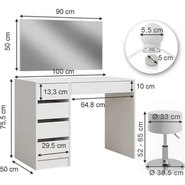 Vicco Schminktisch Thalia Weiß Hochglanz 100 cm mit LED-Beleuchtung und Hocker