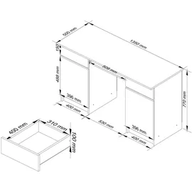 akord furniture factory Akord A5 mit 2 Schubladen und 5 Ablagen B135 x H77 x T50 cm,
