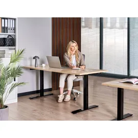 Beliani Schreibtisch Elektrisch höhenverstellbar DESTINES Schwarz / Hellbraun 180 cm 72 cm
