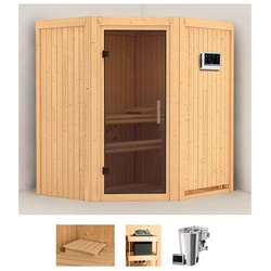 Karibu Sauna Tomke, BxTxH: 170 x 151 x 198 cm, 68 mm, (Set) 3,6-kW-Bio-Plug & Play Ofen mit externer Steuerung beige