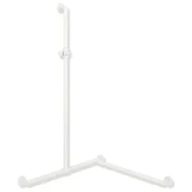 Hewi System 900 Duschhandlauf weiß tiefmatt mit verschiebbarer Brausehalterstange 1250 x 1185 x 765 mm