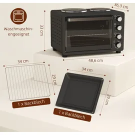 Homcom Minibackofen mit Warmhalteplatten, Backblech und Grillrost Pizzaofen mit Krümelblech, Sc... - Mini Backofen 100-230°C 60 Min. Timer Inkl.