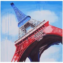 Mendler Ölgemälde Eiffelturm Tricolore, 100% handgemaltes Wandbild Gemälde XL, 100x100cm