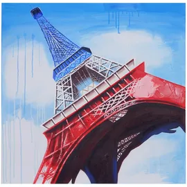 Mendler Ölgemälde Eiffelturm Tricolore, 100% handgemaltes Wandbild Gemälde XL, 100x100cm