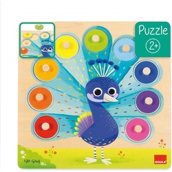 Jumbo Spiele Puzzle Goula 453060 - Holzpuzzle Pfau, 9-teilig, Farben-Lernpuzzle, Puzzleteile