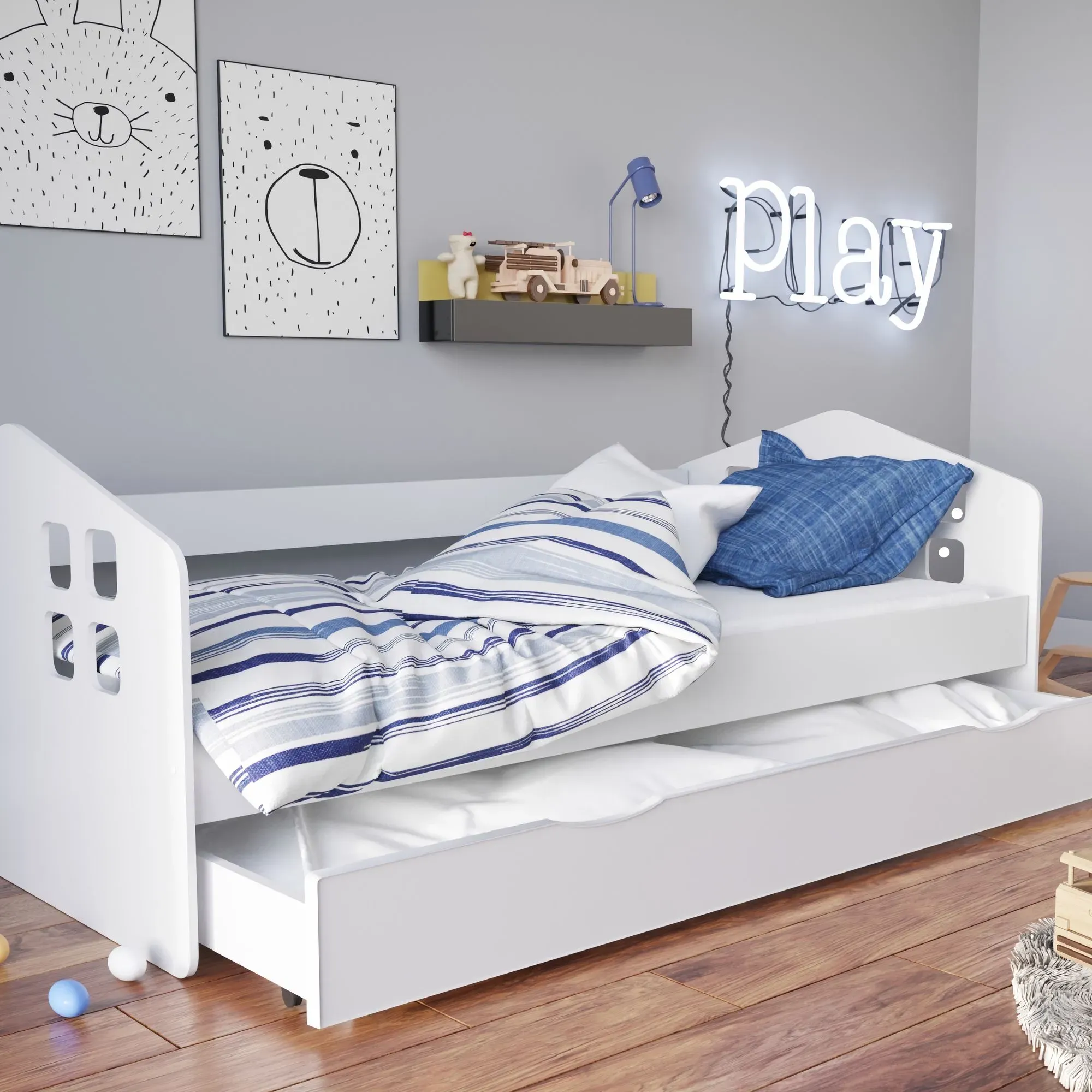 KocotKids »Kacper« Kinderbett weiß mit Bettschublade 80x160 cm / mit Matratze
