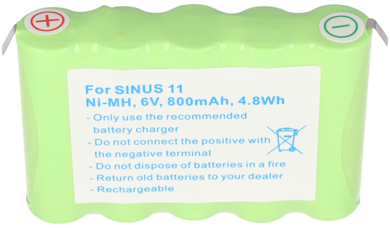 Akku passend für universal Siemens Sinus 11, NiMH, 6V, 800mAh, 5 x AA, insert pack mit soldering tag