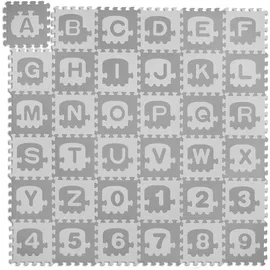 Relaxdays Puzzlematte ABC und Zahlen, 71 Teile, Spielmatte Kinder, 179,5x179,5 cm, unbedenklich, Schaumstoff, weiß/grau