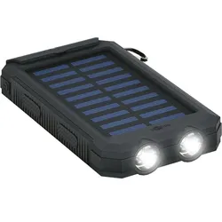 Outdoor Powerbank mit robustem Design, Solarpanel und Taschenlampenfunktion, 8.000mAh, schwarz