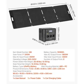 Vevor Powerstation mit 200 W Solarpanel 1800 W inkl. 1008 Wh LiFePO4 Akku