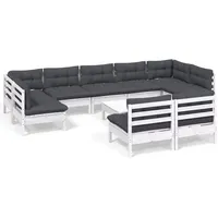 vidaXL 10-tlg Garten-Lounge-Set mit Kissen Weiß Kiefer Massivholz Modell 35