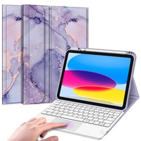 Fintie Tastatur Hülle für iPad 10. Generation 2022, iPad 10 Generation Hülle mit magnetisch Abnehmbarer Deutscher Tastatur und Touchpad Keyboard mit QWERTZ Layout, Marmor Lila