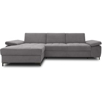 DOMO. Collection Curacao Ecksofa, Eckcouch mit Federkern, Sofa mit Armlehnfunktion in L-Form, Schlaffunktion, dunkelgrau, 160 x 297 cm