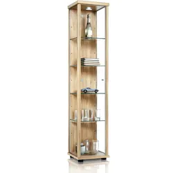 K-Möbel Glasvitrine in Buche (176x37x33 cm) mit 4 höhenverstellbaren Glasböden, LED - Modellauto Vitrine Buche - Vitrinenschrank Buche