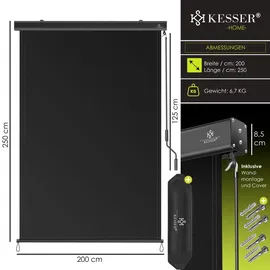 Kesser Senkrechtmarkise Außenrollo 200 x 250 cm Schwarz