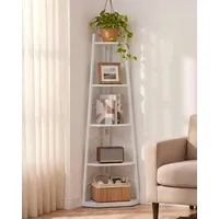 YITAHOME Eckregal, Bücherregal mit 5 Ebenen, Leiterregal, das Küchenregal, Aufbewahrungsregal, Pflanzenregal für Wohnzimmer, Industrial-Design, mit Stahlrahmen, weiß