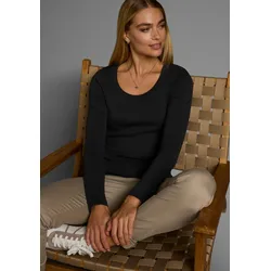 Langarmshirt FLASHLIGHTS, Damen, Gr. 32/34 (XS), schwarz, Obermaterial: 100% Baumwolle, unifarben, Basic, figurbetont hüftlang, Rundhals, Langarm, Shirts, Langarm, figurbetont, unifarben, Rundhalsausschnitt